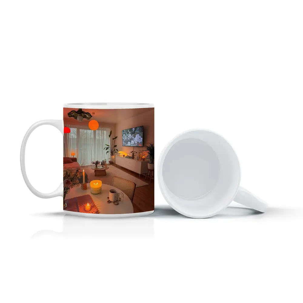 Cozy Living Room Warm Candlelight Evening Ambiance – Mugs