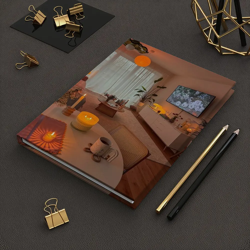 Cozy Living Room Warm Candlelight Evening Ambiance – Notebooks
