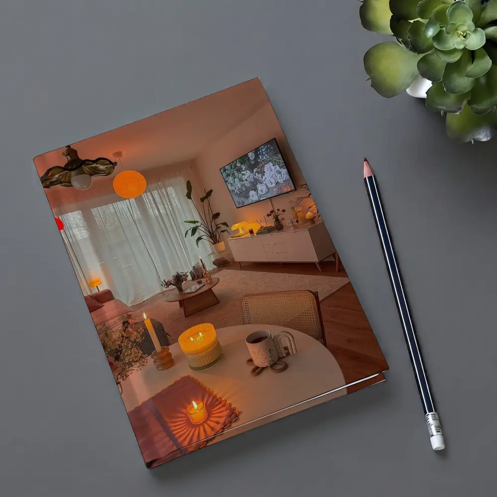 Cozy Living Room Warm Candlelight Evening Ambiance – Notebooks