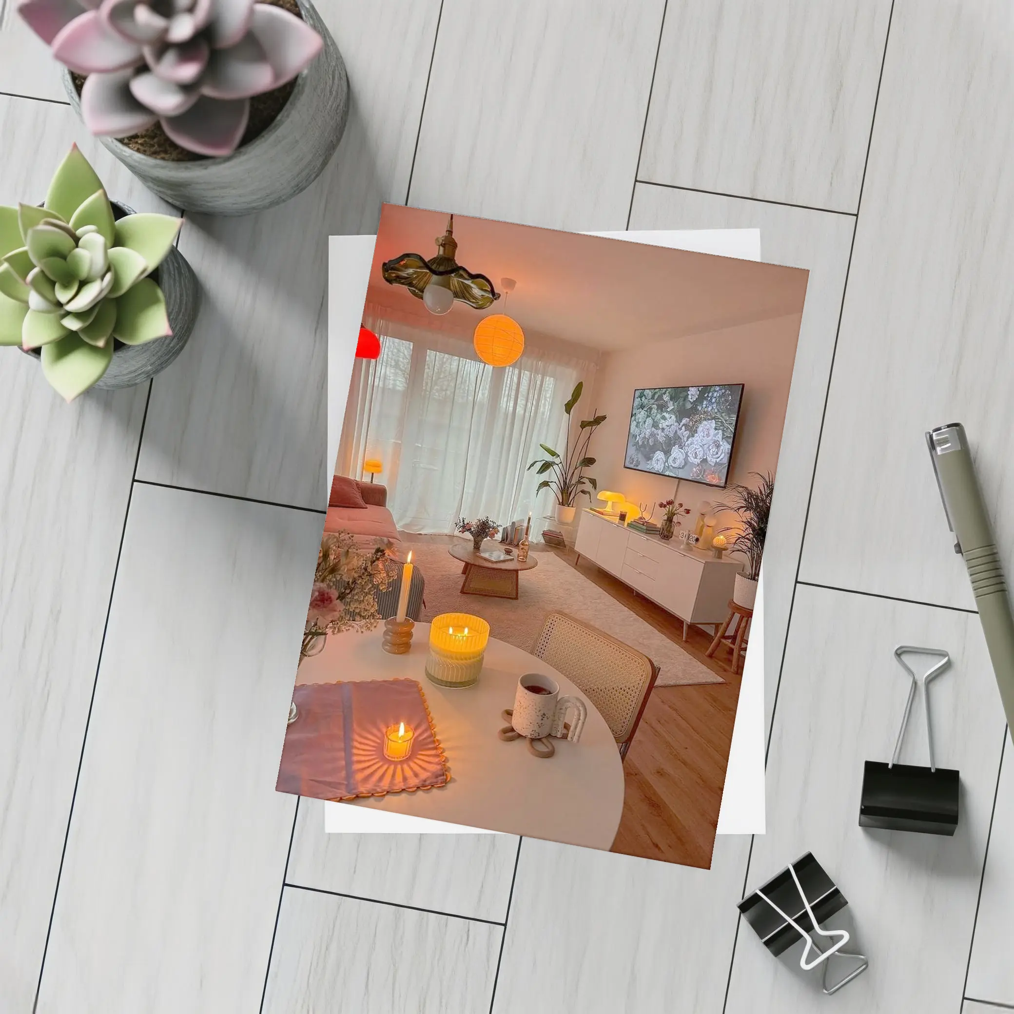 Cozy Living Room Warm Candlelight Evening Ambiance – Postcards