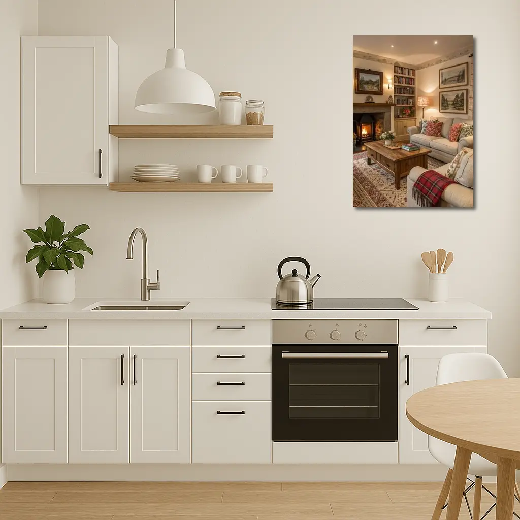 Cozy Cottage Living Room Fireplace Interior – Wall Art