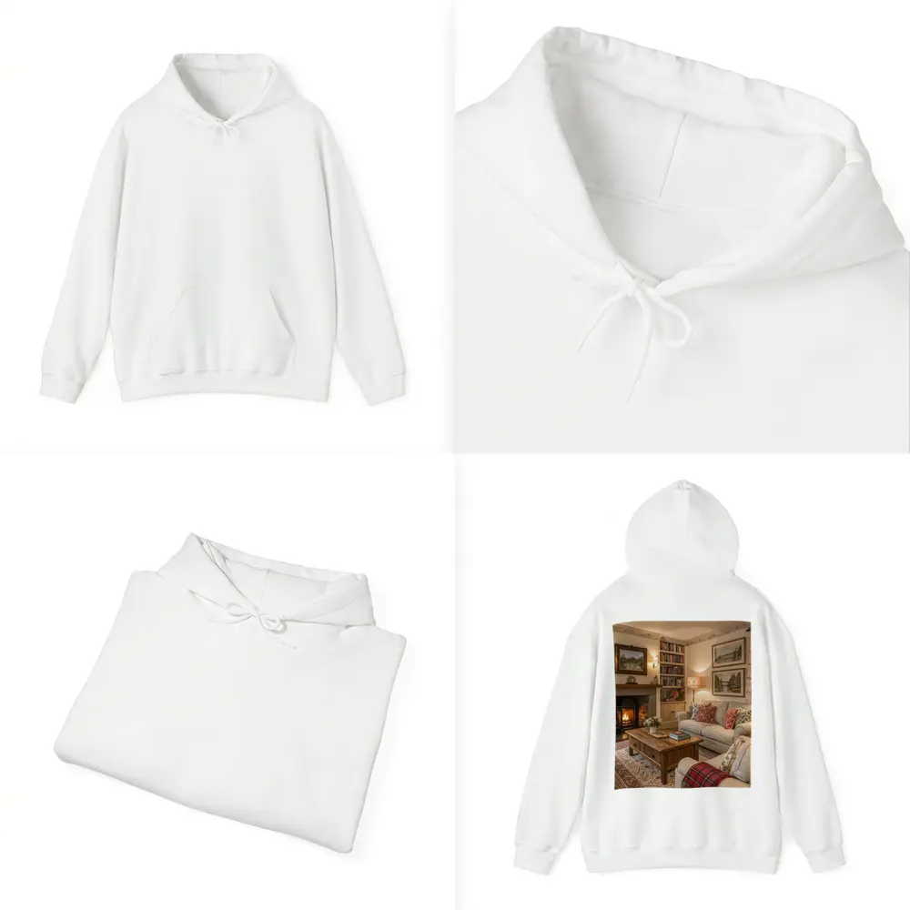 Cozy Cottage Living Room Fireplace Interior – Hoodies