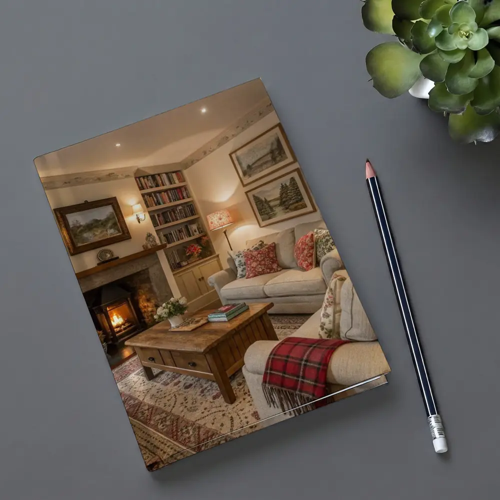 Cozy Cottage Living Room Fireplace Interior – Notebooks