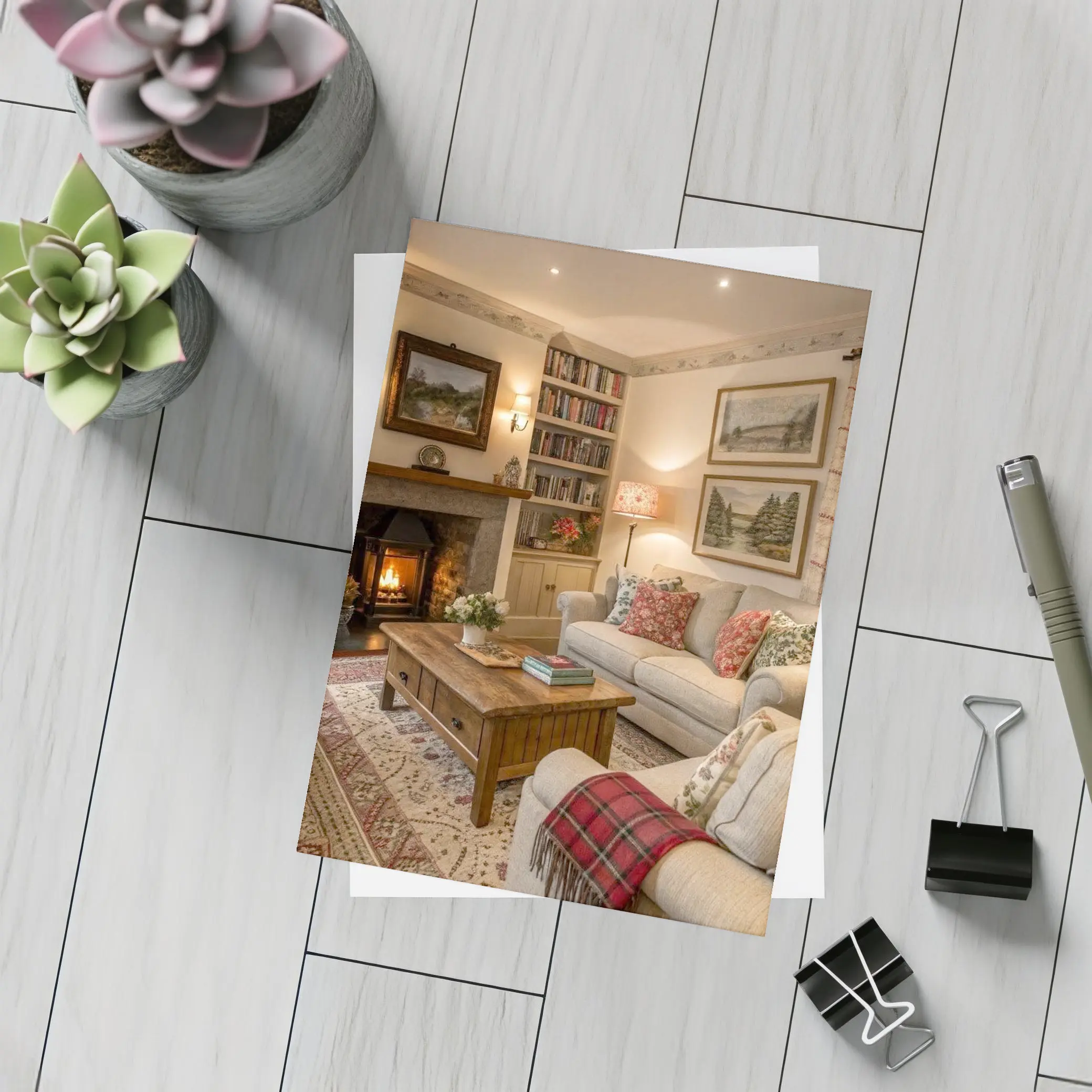Cozy Cottage Living Room Fireplace Interior – Postcards