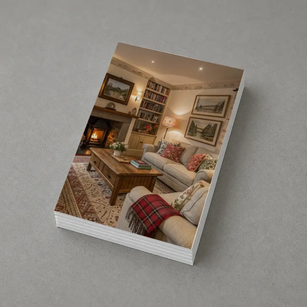 Cozy Cottage Living Room Fireplace Interior – Postcards