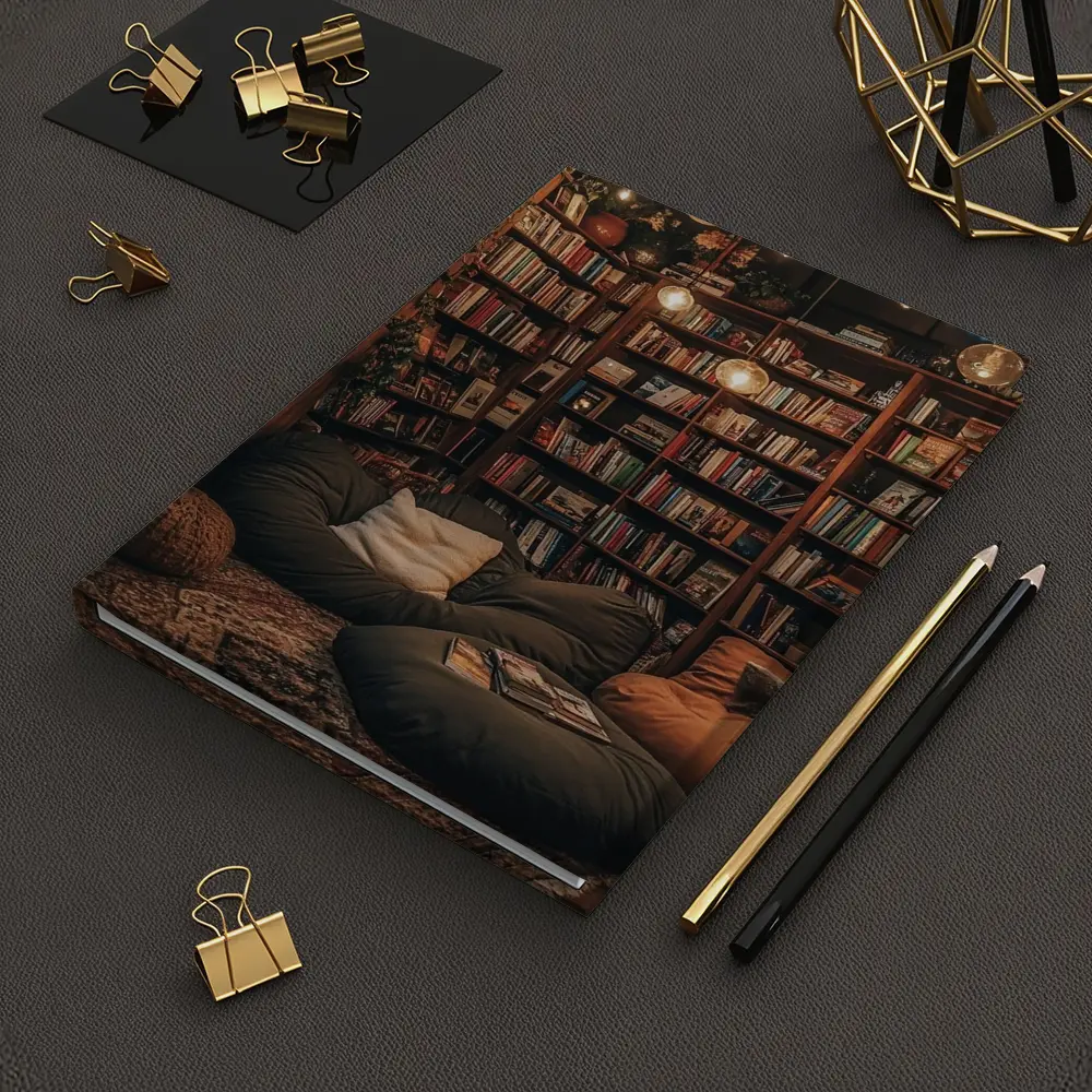 Cozy Home Library Reading Nook Warm Lights – Notebooks