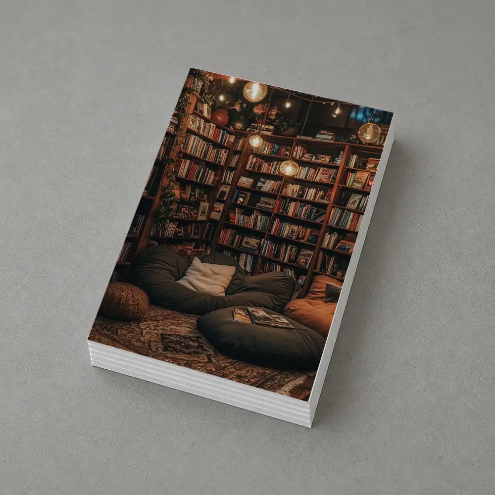 Cozy Home Library Reading Nook Warm Lights – Postcards