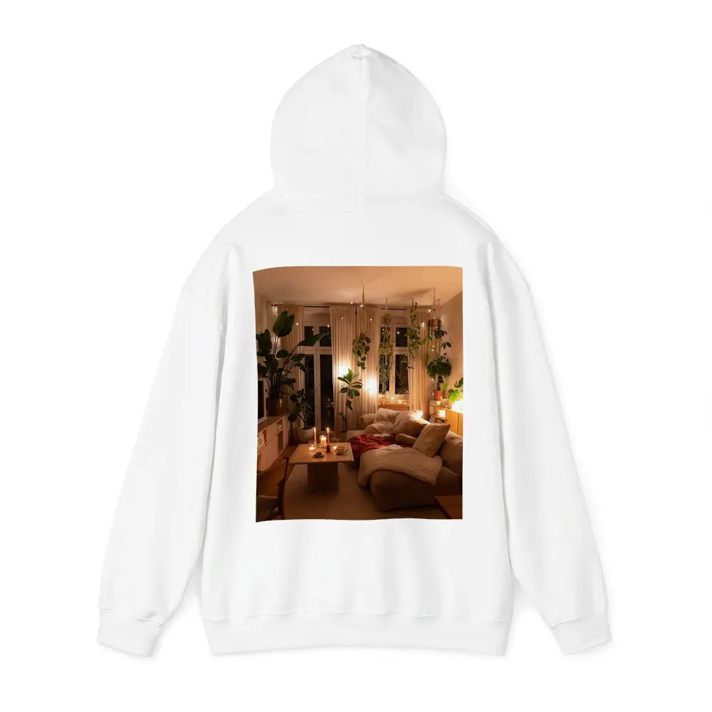 Cozy Boho Living Room Warm Candlelight Plants – Hoodies