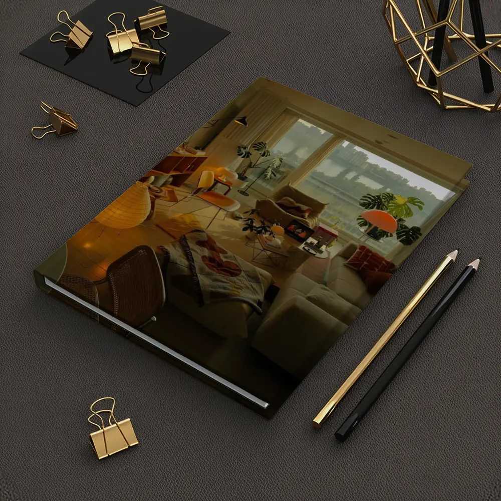 Retro Living Room Warm Evening City View – Notebooks