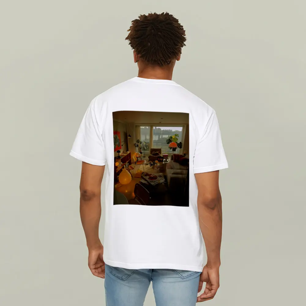 Retro Living Room Warm Evening City View – T-Shirts