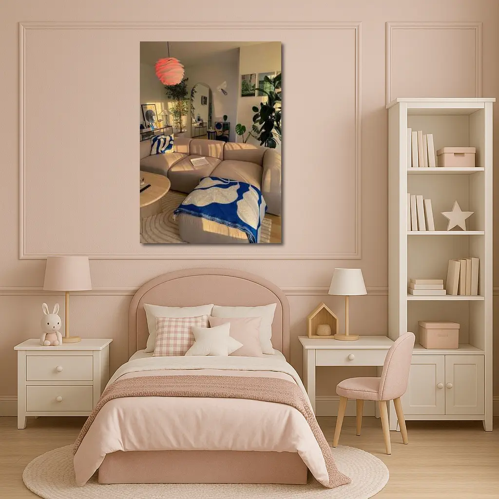 Cozy Modern Living Room Blue Accents – Wall Art
