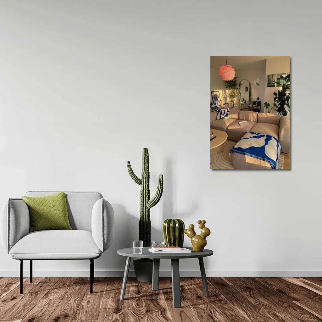 Cozy Modern Living Room Blue Accents – Wall Art