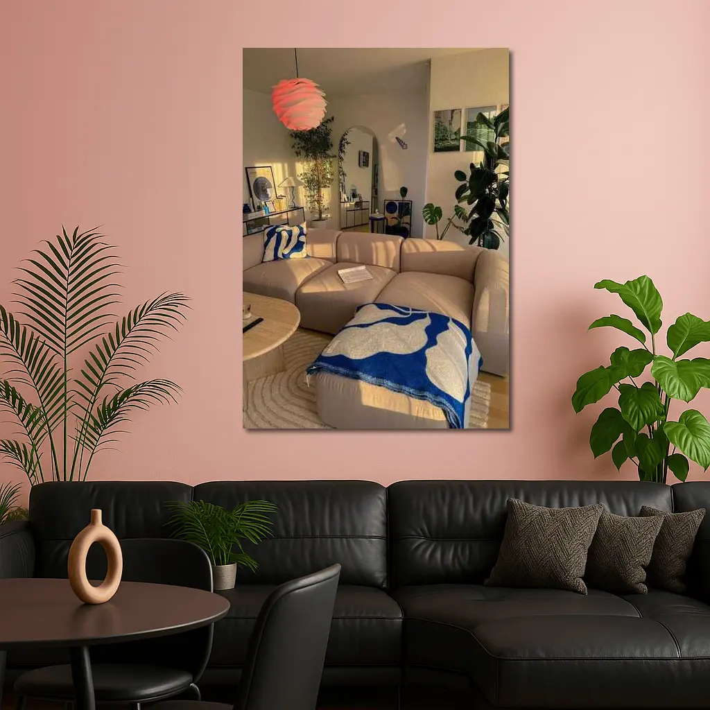Cozy Modern Living Room Blue Accents – Wall Art