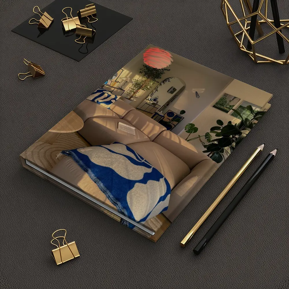 Cozy Modern Living Room Blue Accents – Notebooks