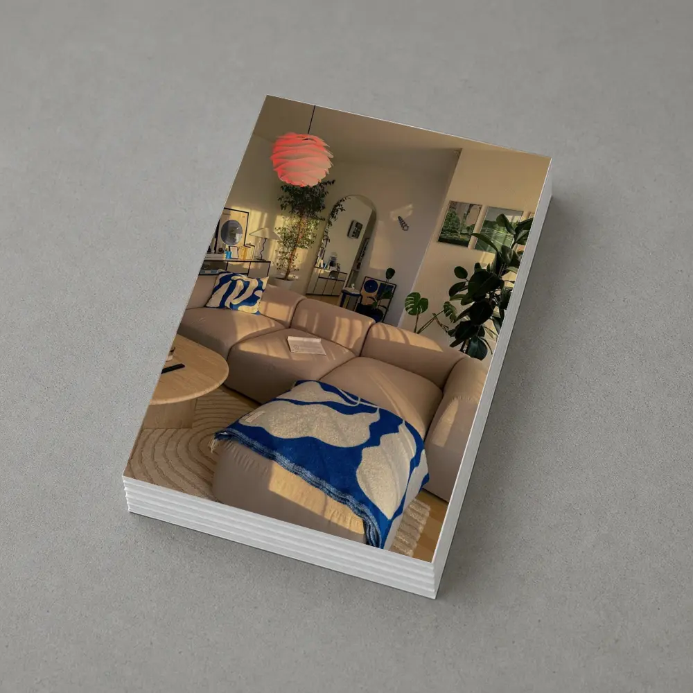 Cozy Modern Living Room Blue Accents – Postcards