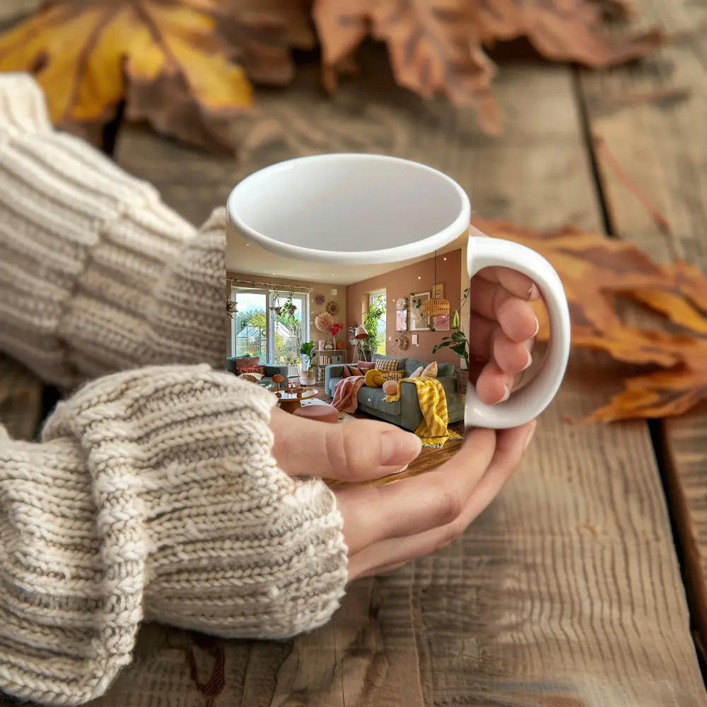Boho Living Room Warm Cozy Interior Design – Mugs