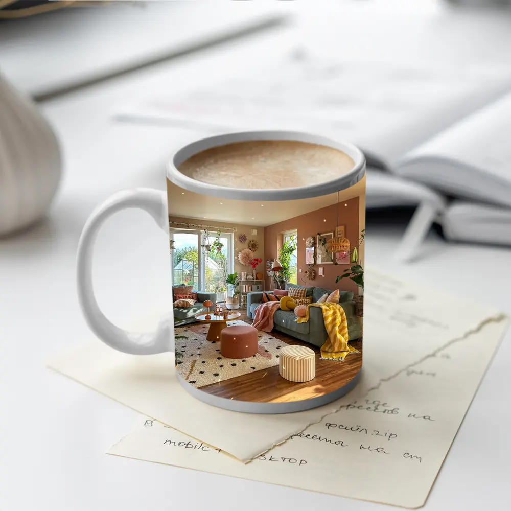 Boho Living Room Warm Cozy Interior Design – Mugs
