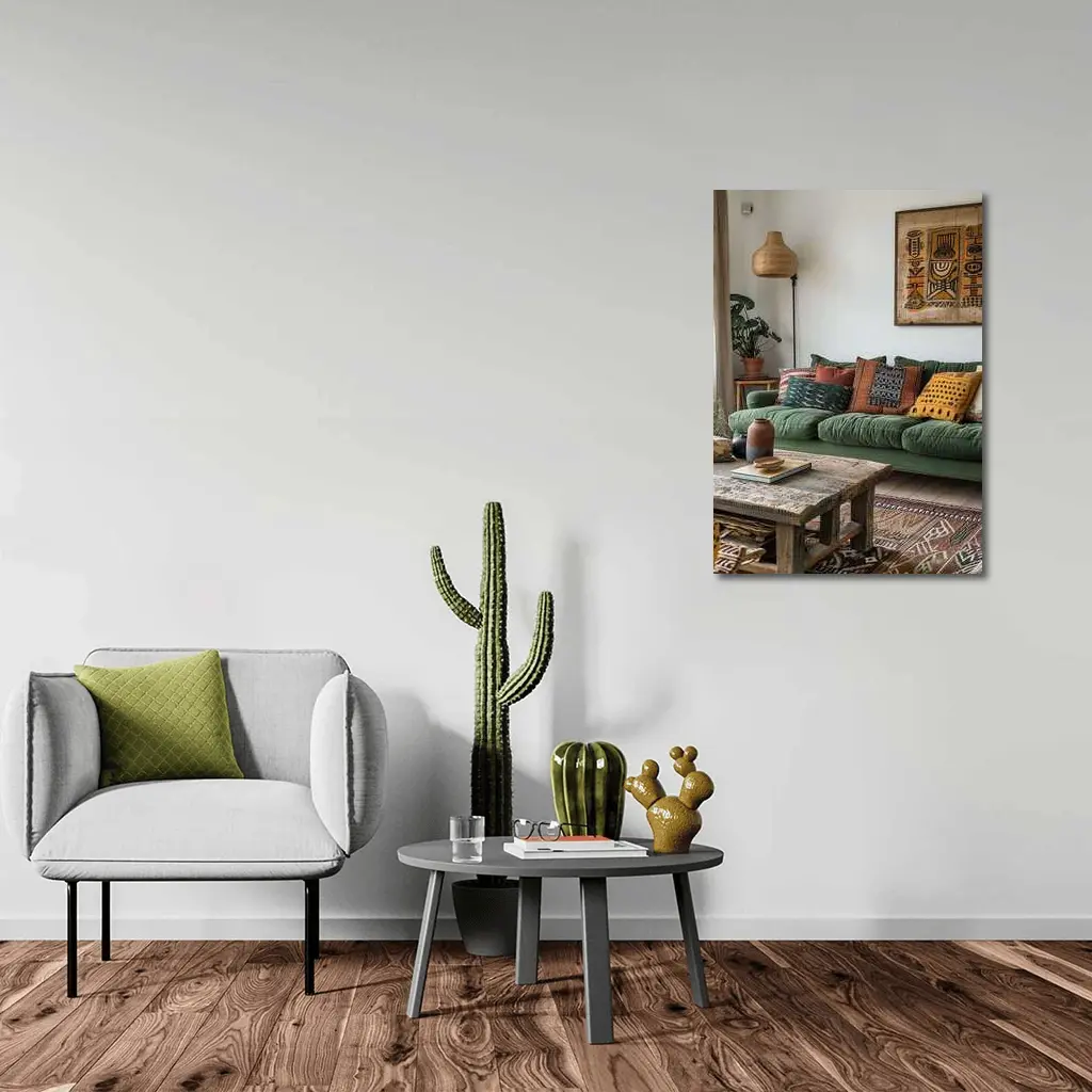 Boho Living Room Green Sofa Tribal Art – Wall Art