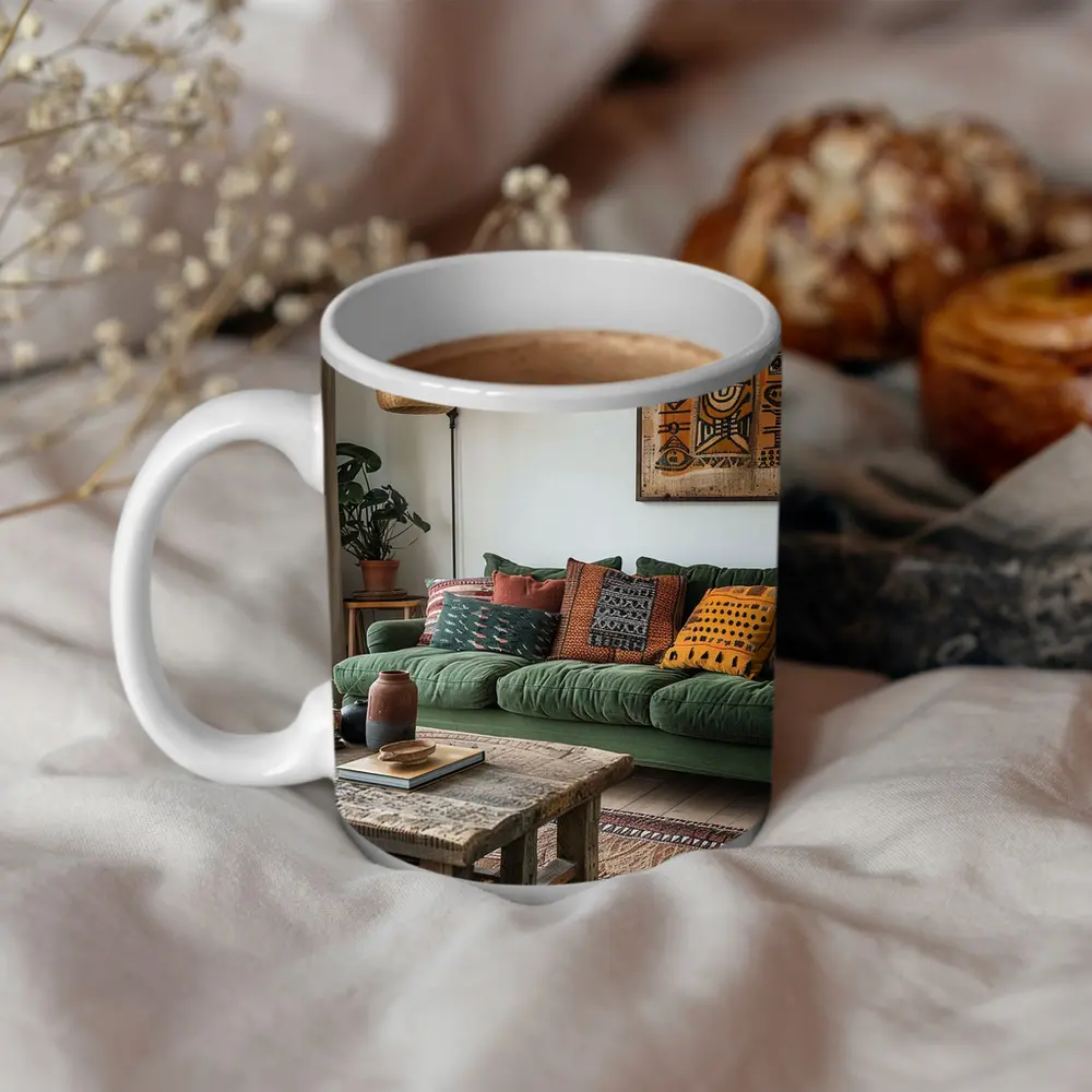 Boho Living Room Green Sofa Tribal Art – Mugs