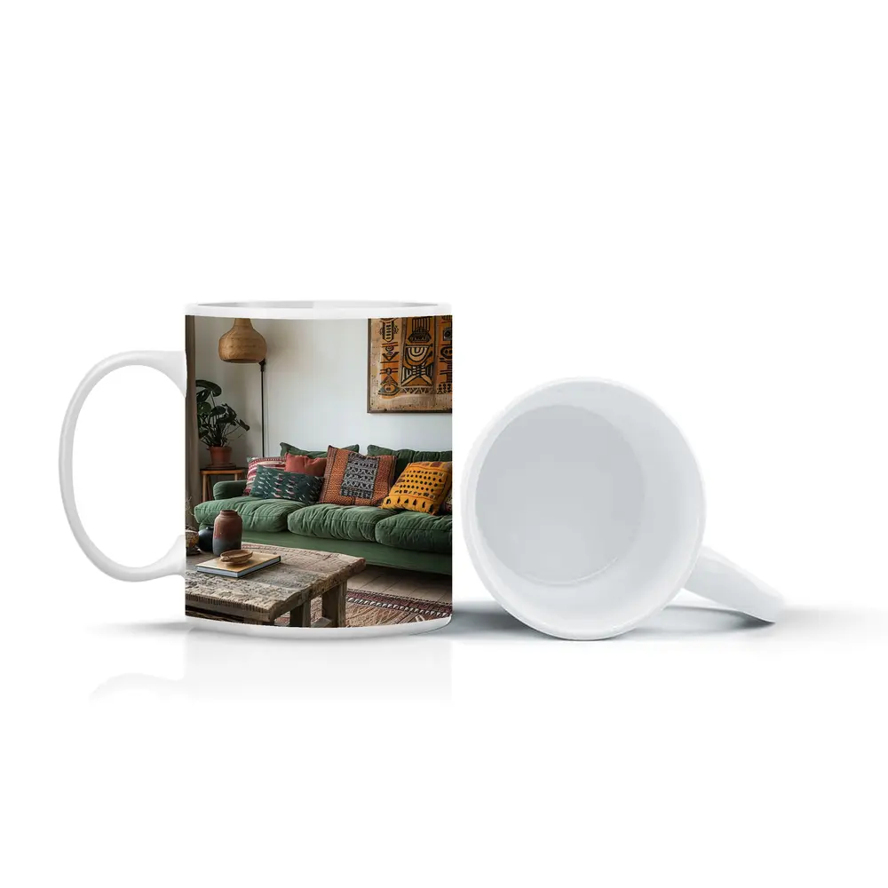 Boho Living Room Green Sofa Tribal Art – Mugs