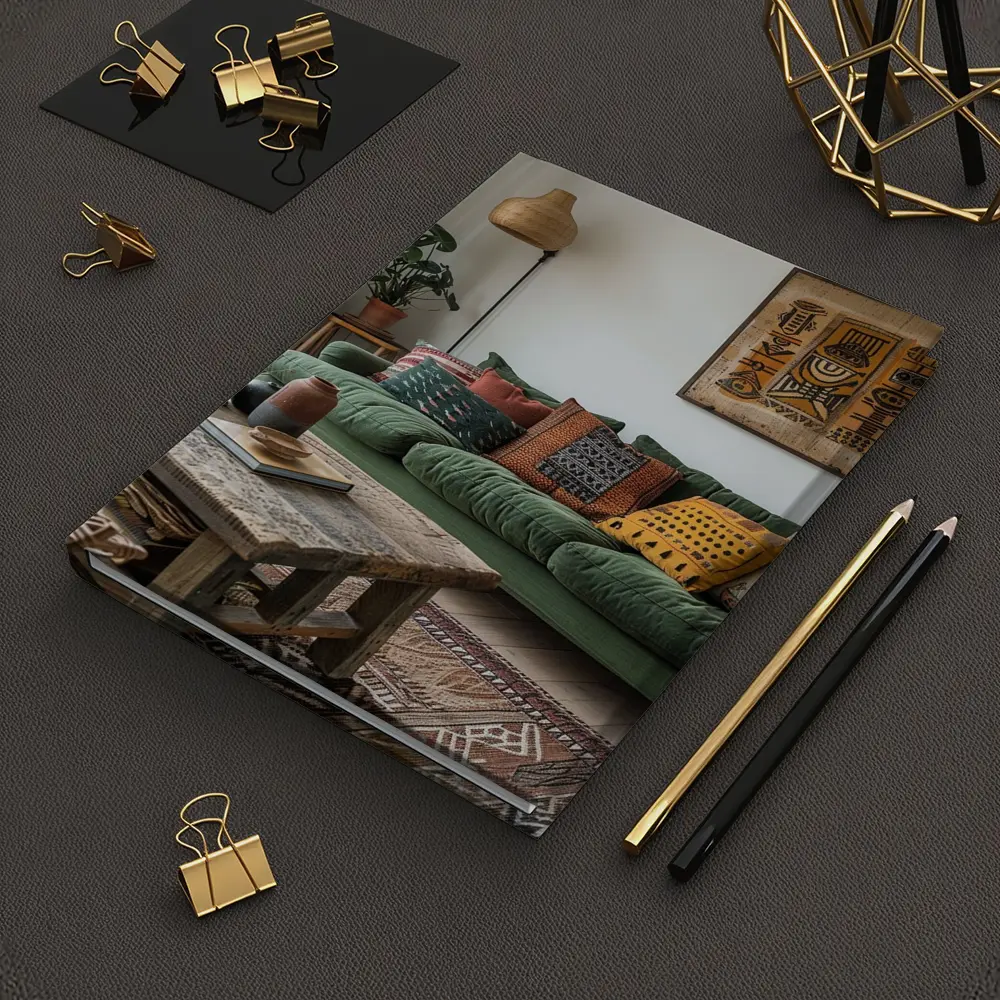 Boho Living Room Green Sofa Tribal Art – Notebooks