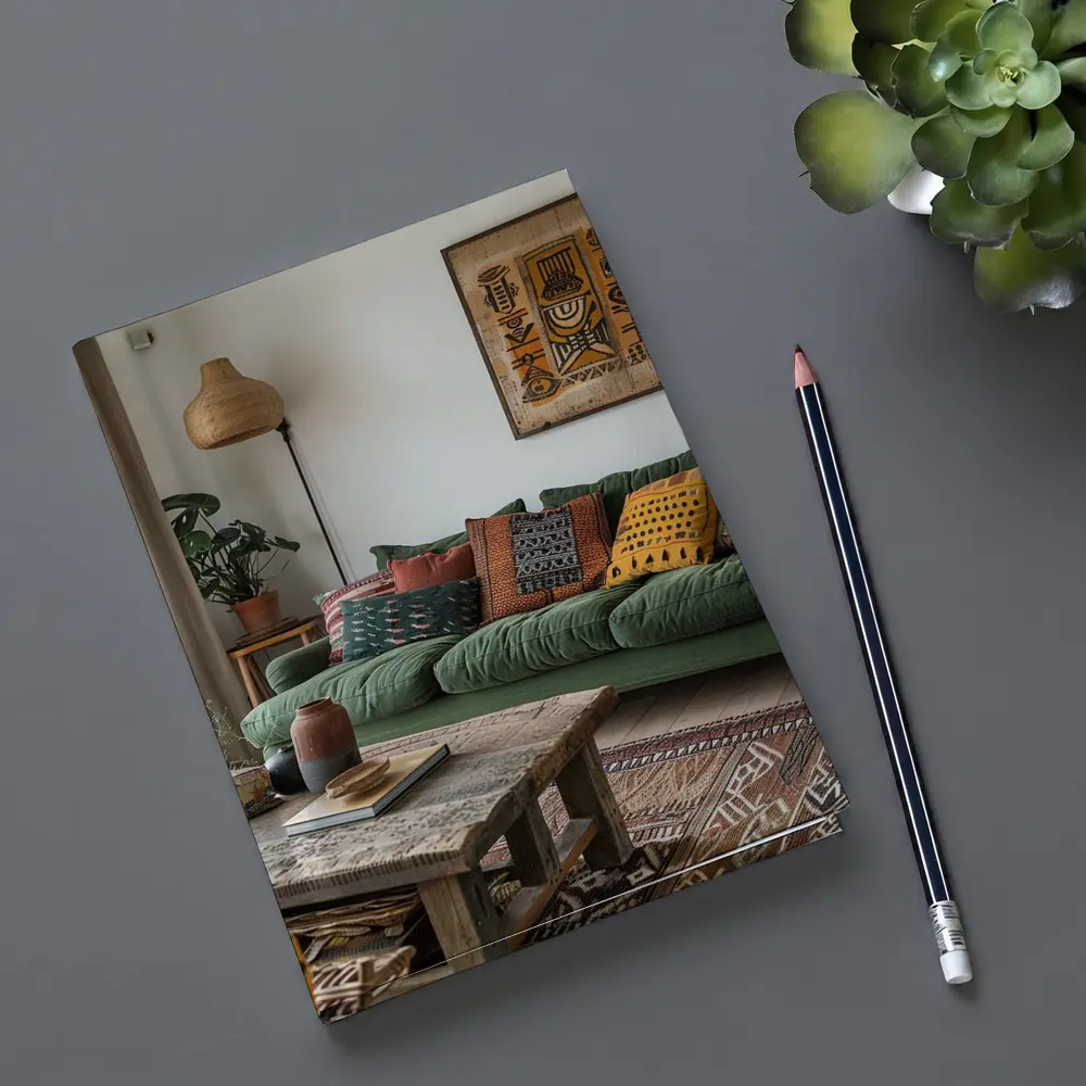 Boho Living Room Green Sofa Tribal Art – Notebooks