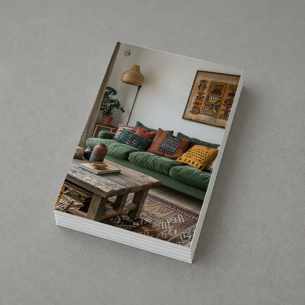 Boho Living Room Green Sofa Tribal Art – Postcards