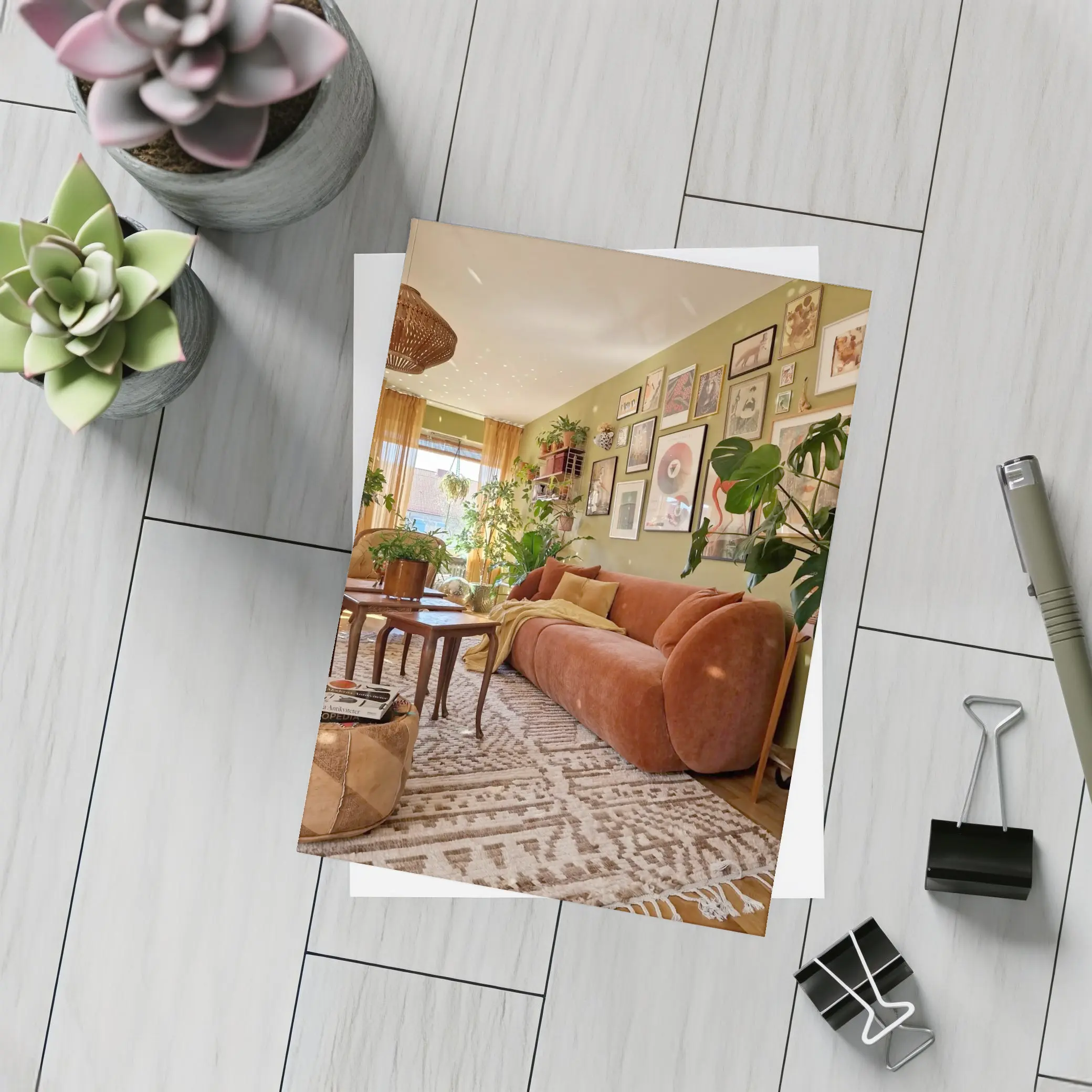 Boho Living Room Green Wall Gallery – Postcards