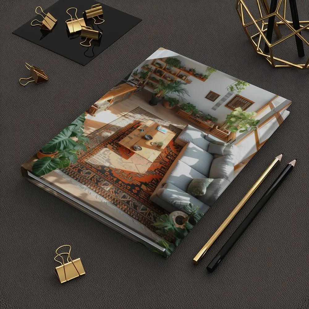 Boho Living Room With Plants Aerial View – Notebooks