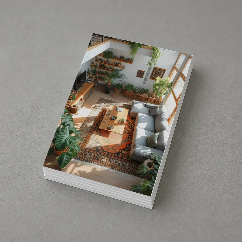 Boho Living Room With Plants Aerial View – Postcards