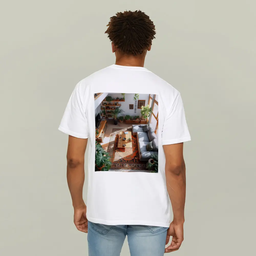 Boho Living Room With Plants Aerial View – T-Shirts