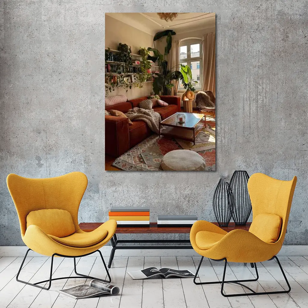 Boho Living Room Warm Terracotta Cozy Interior – Wall Art