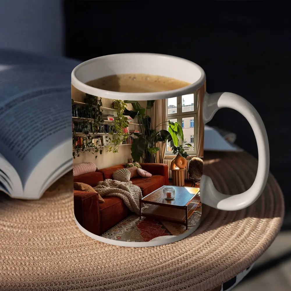 Boho Living Room Warm Terracotta Cozy Interior – Mugs