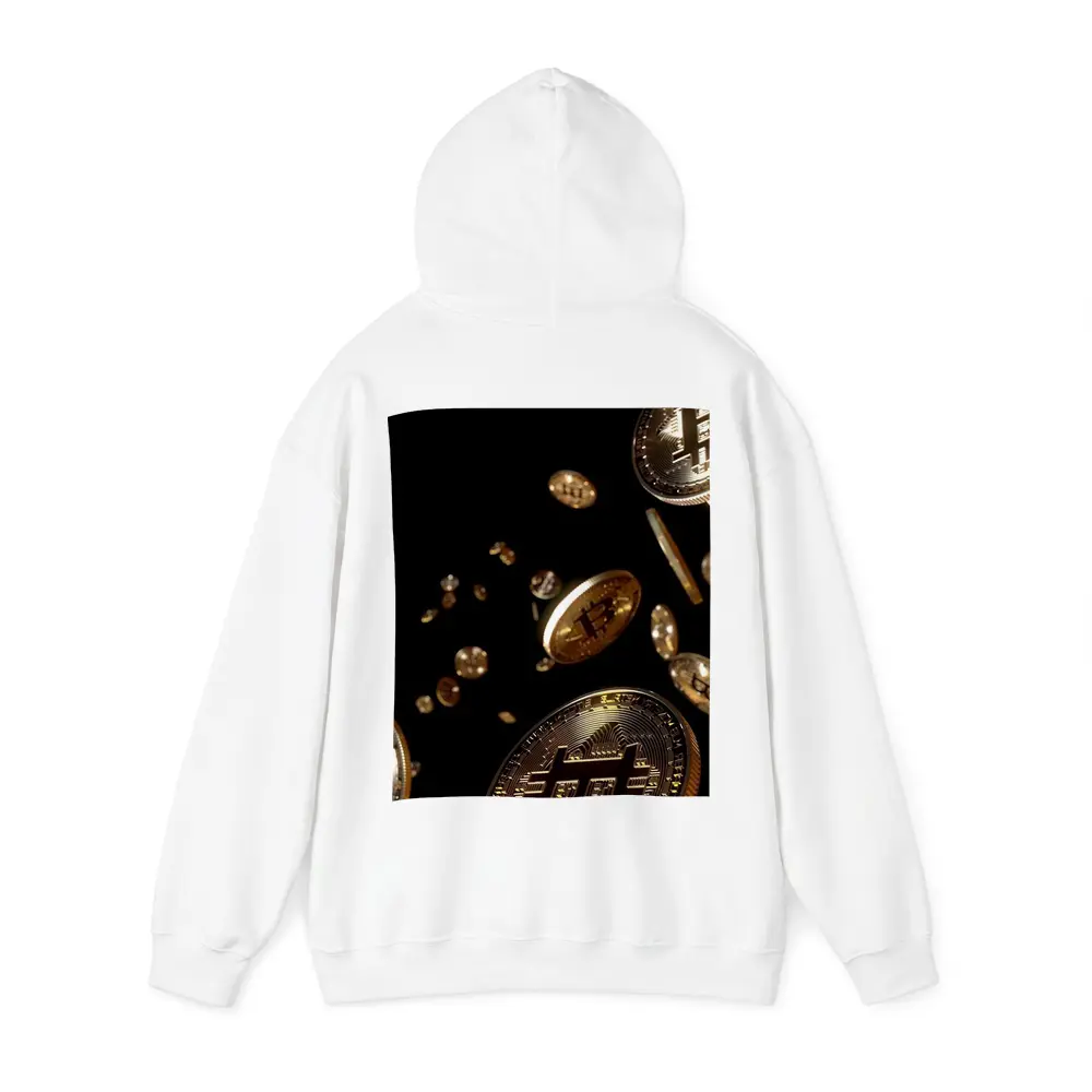 Gold Bitcoin Coins Falling Black Background – Hoodies