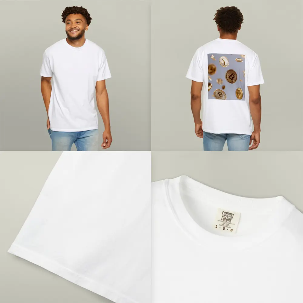 Gold Bitcoin Coins Falling White Background – T-Shirts