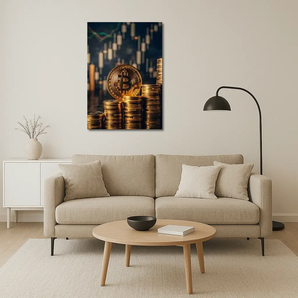 Bitcoin Gold Coin Stack Trading Chart – Wall Art