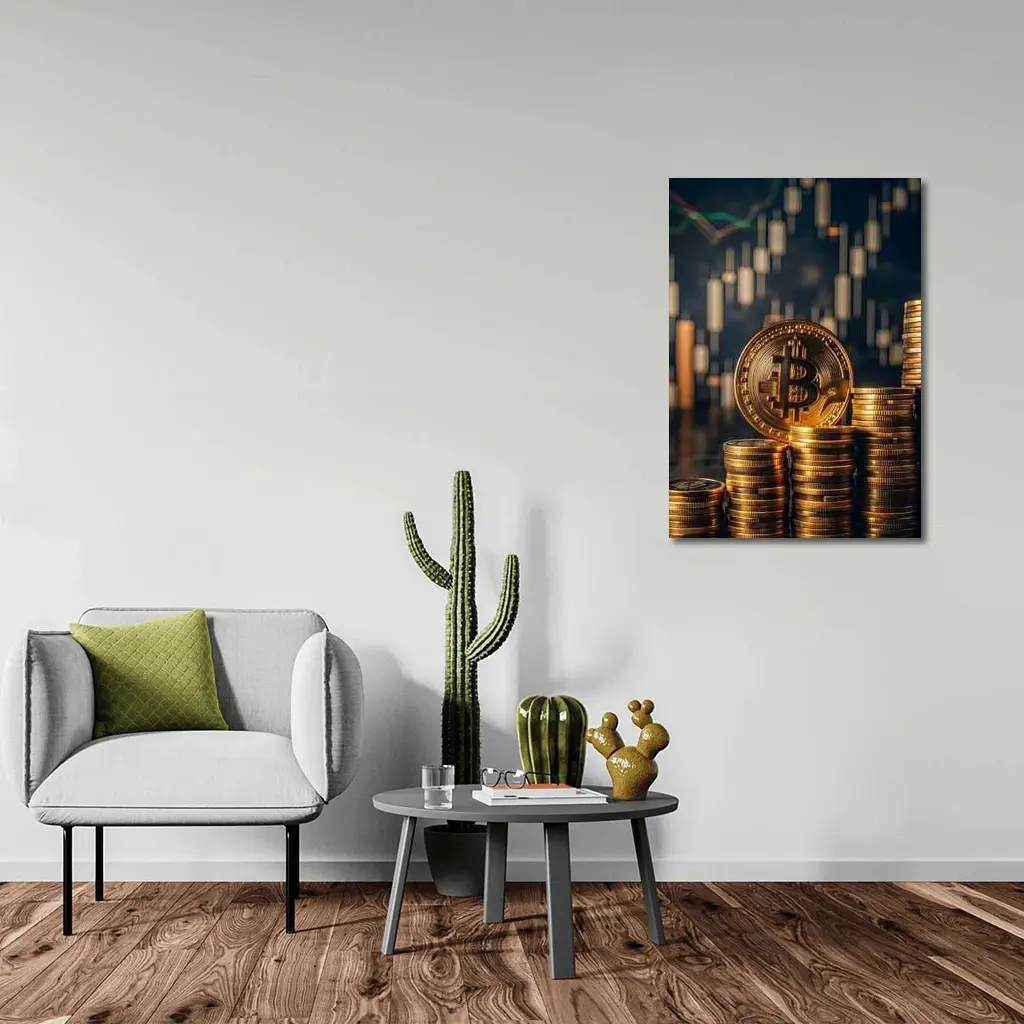 Bitcoin Gold Coin Stack Trading Chart – Wall Art