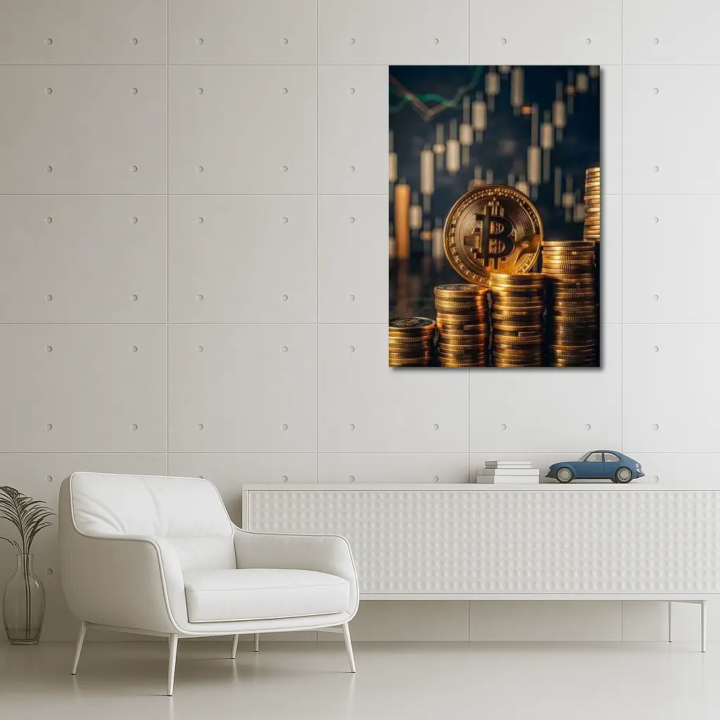 Bitcoin Gold Coin Stack Trading Chart – Wall Art