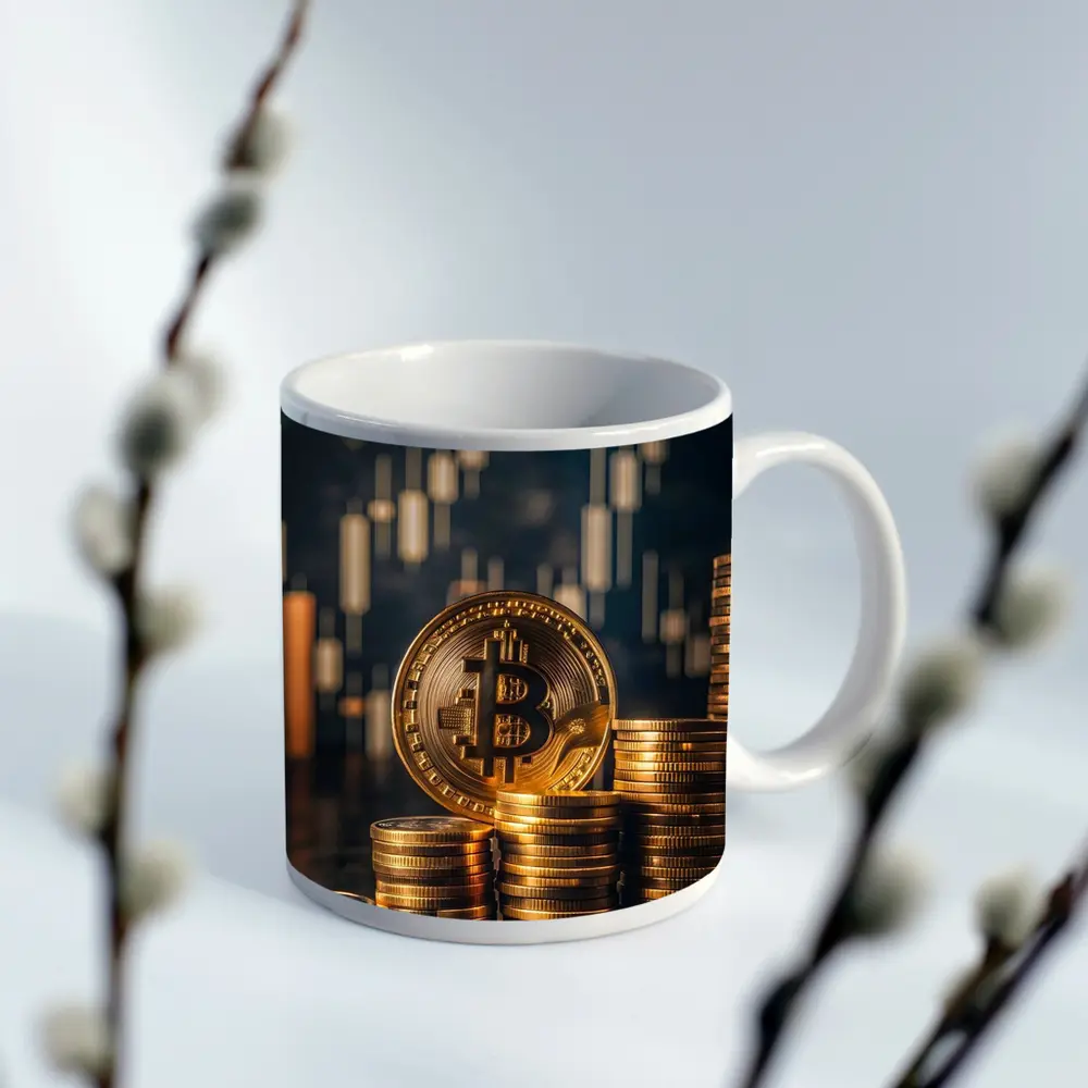 Bitcoin Gold Coin Stack Trading Chart – Mugs