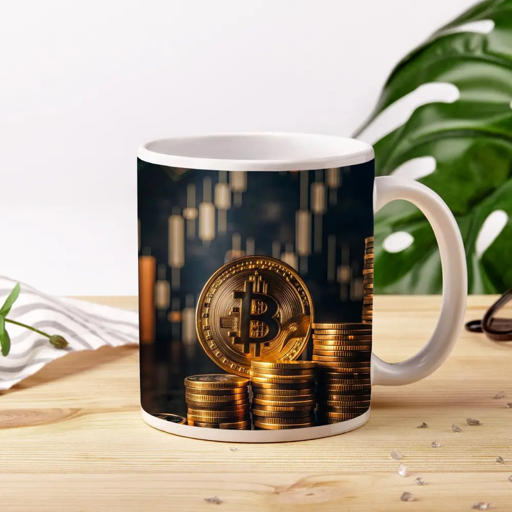 Bitcoin Gold Coin Stack Trading Chart – Mugs