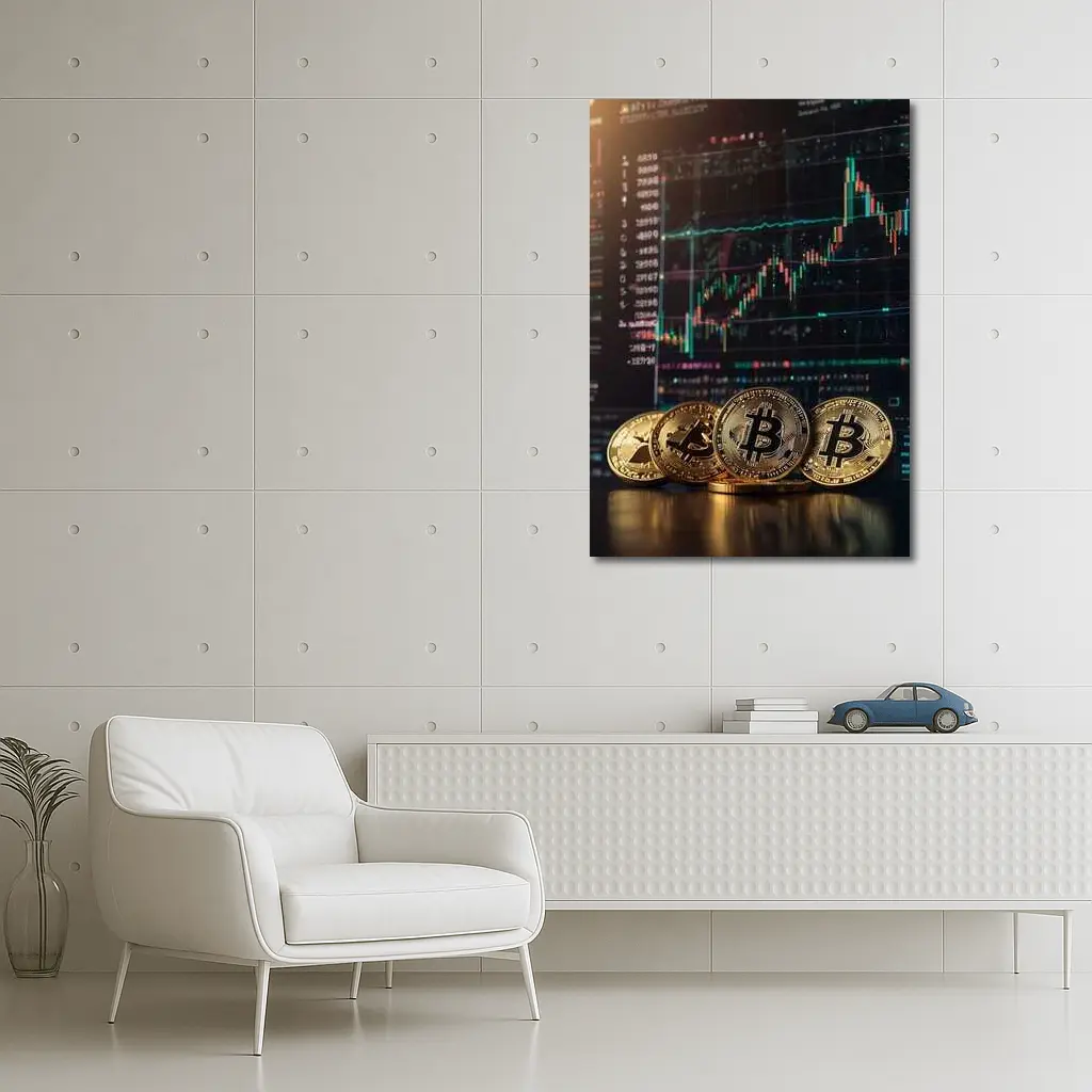 Bitcoin Coins Trading Chart Dark Background – Wall Art