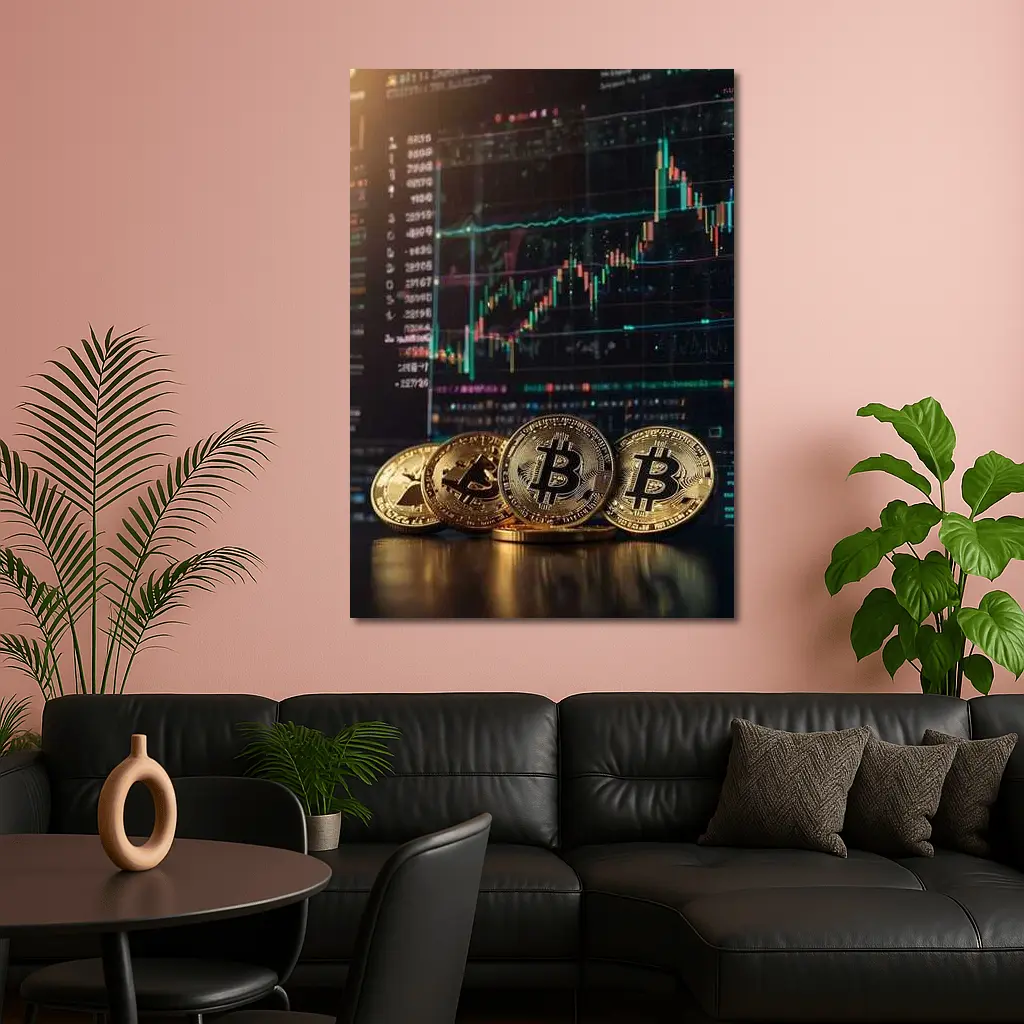 Bitcoin Coins Trading Chart Dark Background – Wall Art