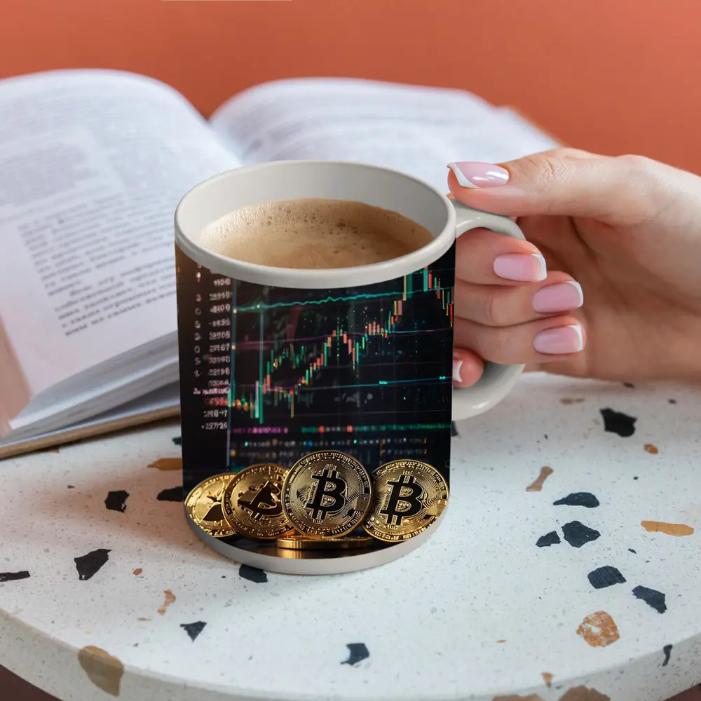 Bitcoin Coins Trading Chart Dark Background – Mugs
