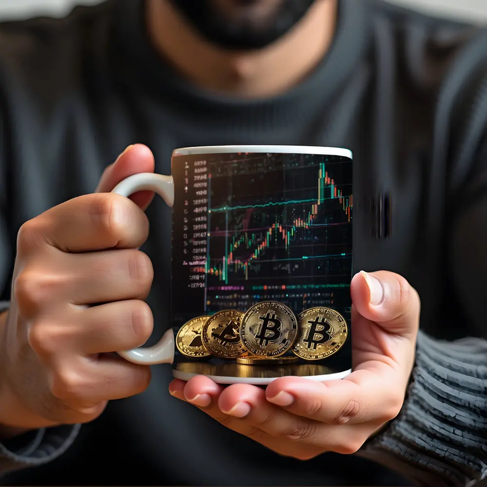 Bitcoin Coins Trading Chart Dark Background – Mugs