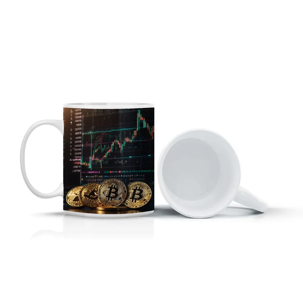 Bitcoin Coins Trading Chart Dark Background – Mugs