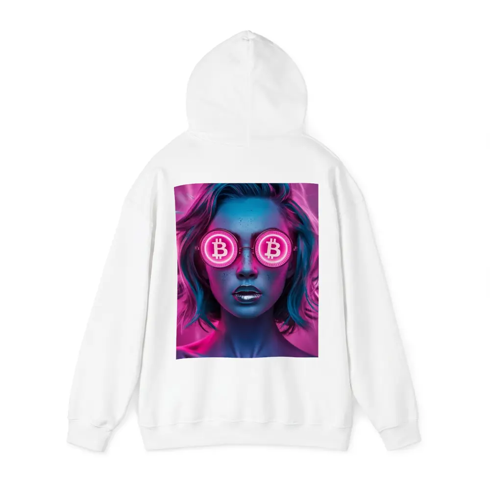 Neon Bitcoin Woman Pink Cyberpunk Portrait – Hoodies