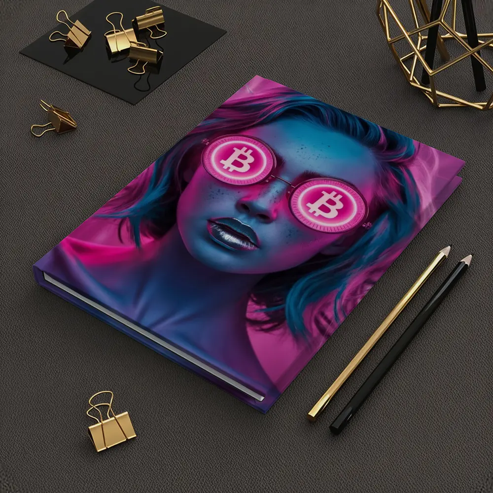 Neon Bitcoin Woman Pink Cyberpunk Portrait – Notebooks