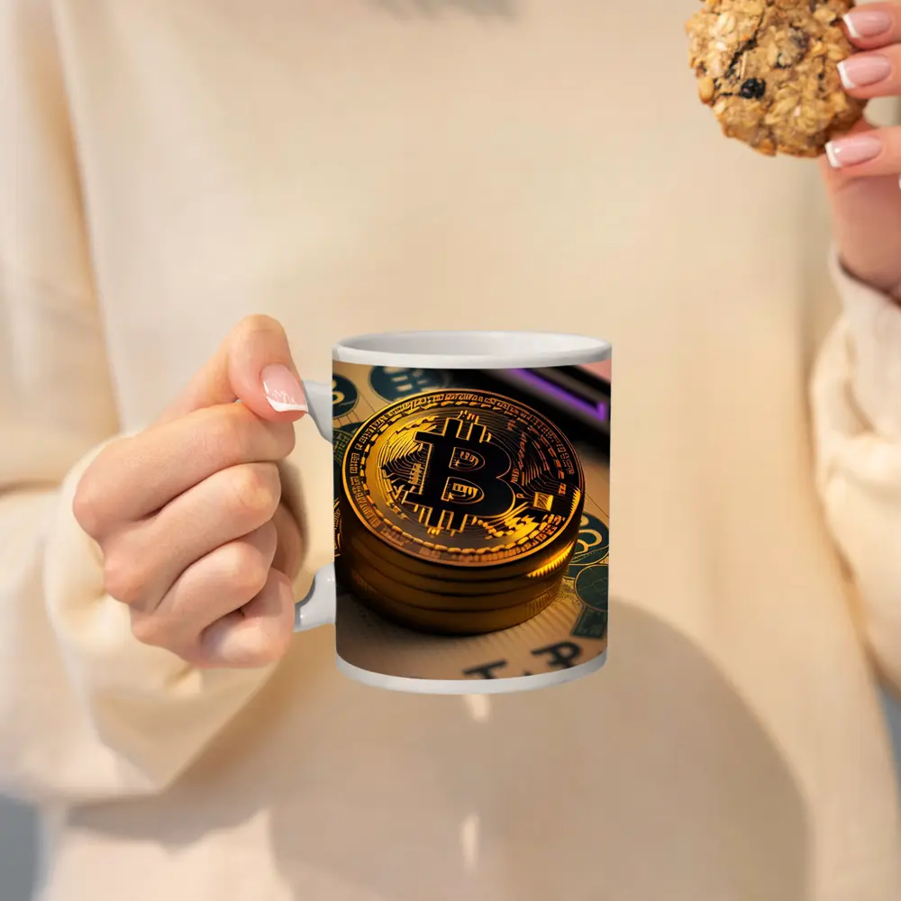 Bitcoin Gold Coins On Dollar Bills – Mugs