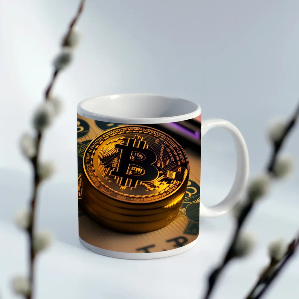 Bitcoin Gold Coins On Dollar Bills – Mugs