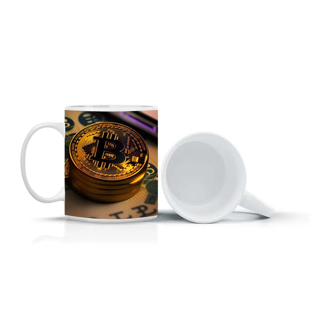 Bitcoin Gold Coins On Dollar Bills – Mugs
